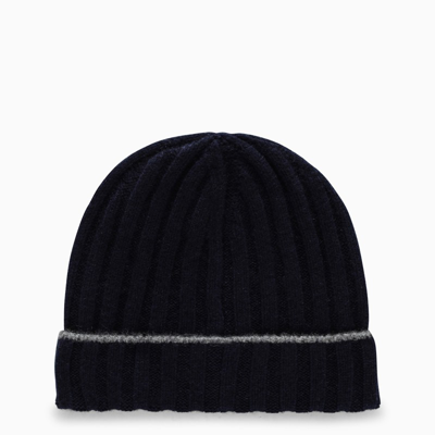 Brunello Cucinelli Ribbed Cashmere Hat In Navy Blue