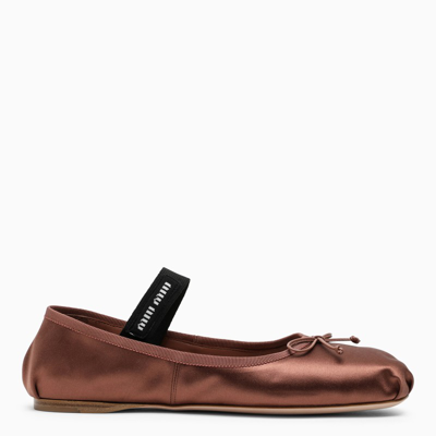 Miu Miu Cocoa-coloured Satin Ballerinas In Brown