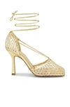 Bottega Veneta 90mm Macrame Metallic Ankle-wrap Pumps In Gold