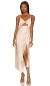 Alice And Olivia Harmony Cutout Asymmetric Midi Dress In Nude