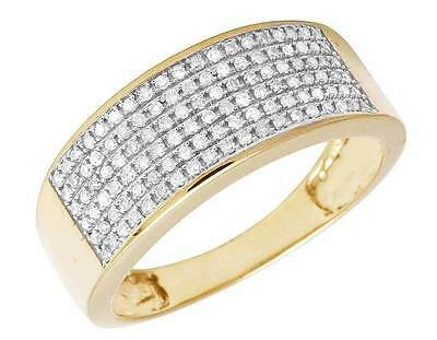 Pre-owned Jewelry Unlimited Men's 6 Row Pave Diamond Band Ring 10k Yellow Gold 0.35 Ct 9mm