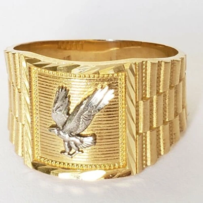 Pre-owned Mans Solid 14k Yellow White Gold Eagle Ring S 8 9 10 11 12