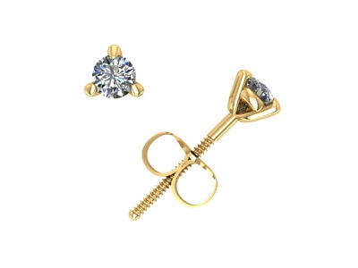 Pre-owned Jewelwesell 14k Yellow Gold 0.2ct Round Cut Diamond Martini Stud Earrings Prong Set F Vs2