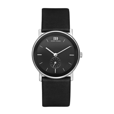 Pre-owned Danish Design Iv13q925 Black Dial Steel Black Leather Quartz Women's Watch