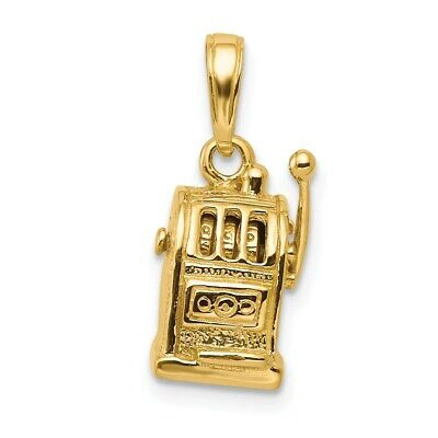 Pre-owned Superdealsforeverything Real 14kt Yellow Gold 3-d Moveable Slot Machine Pendant