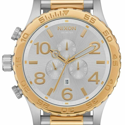 Pre-owned Nixon Us  Watch Mens 51-30 Chrono Gold Silver Face A0831921 Gift Fastshipping