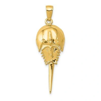 Pre-owned Superdealsforeverything Real 14kt Yellow Gold Polished Moveable Horseshoe Crab Pendant