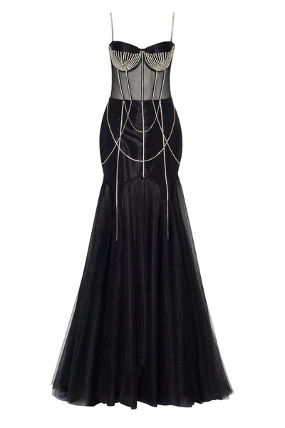 Millà Classy Tulle Dress Embellished With Bright Rhinestone Decor In Black