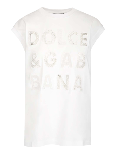 Dolce & Gabbana Jersey Tank Top With  Print In White