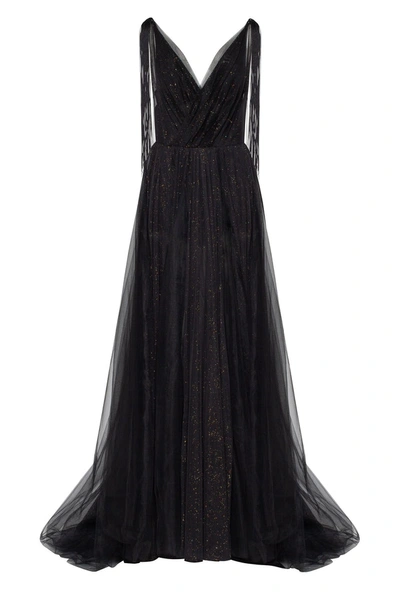 Millà V-neck Transparent Maxi Dress In Black