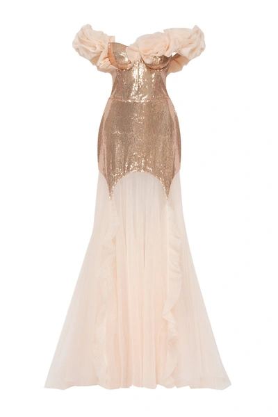 Millà Shiny Sequin Party Dress With The Long Golden Tulle Skirt