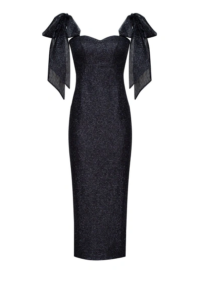 Millà Shimmering Evening Fitted Midi Dress In Black