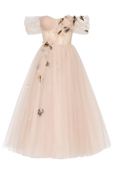Millà Off-the-shoulder Midi Gown With The Tender Embellishment In Beige