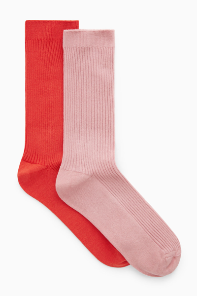 Cos 2-pack Ribbed Socks In Pink