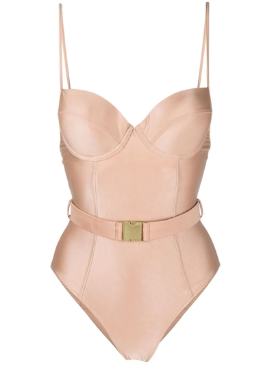 Noire Swimwear Buckle-fastened Swimsuit In Neutrals
