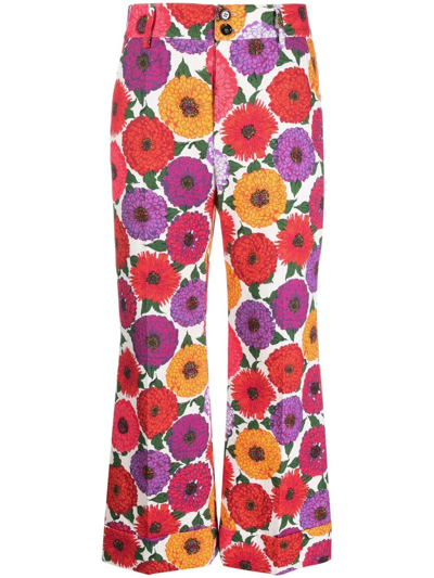 La Doublej Hendrix Printed Cropped Trousers In Zinnie