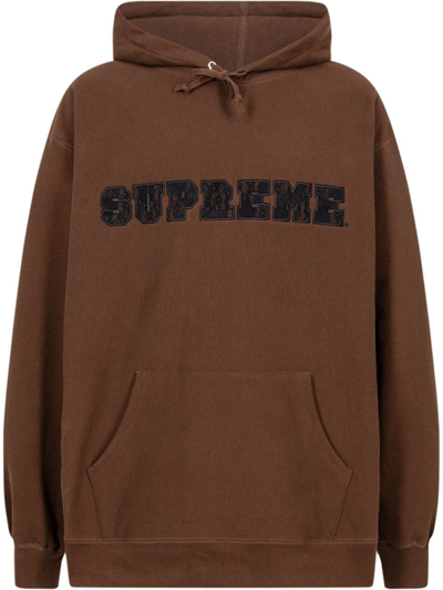 Supreme Lace-detail Logo Hoodie In Braun