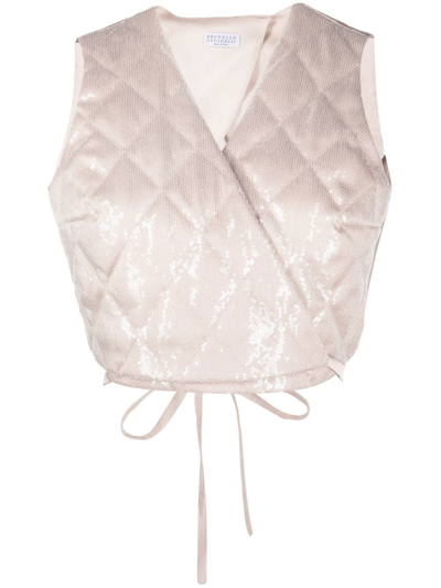 Brunello Cucinelli Quilted Wrap Vest In Neutrals