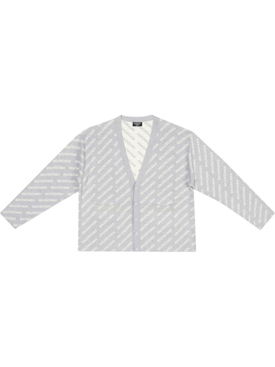 Balenciaga Logo-print Button-up Cardigan In Grey White