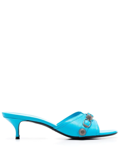 Balenciaga Cagole Lambskin Buckle Slide Sandals In Blue