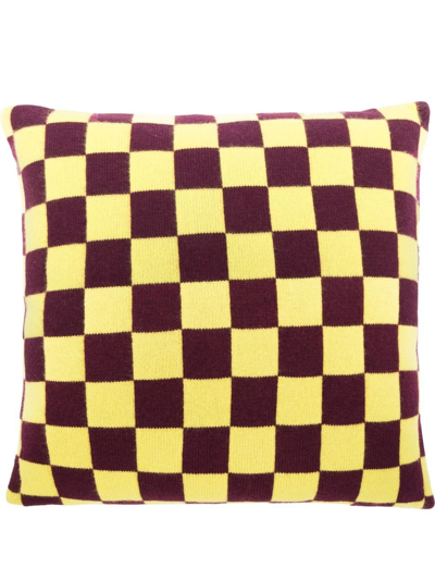The Elder Statesman Checkerboard-pattern Cashmere Cushion In Gelb