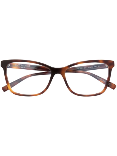 Saint Laurent Rectangle-frame Glasses In Brown