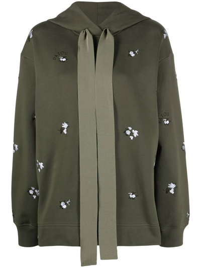 Patou Floral-embroidered Drawstring Hoodie In Green