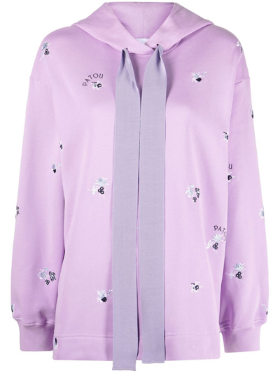 Patou Floral-embroidered Drawstring Hoodie In Purple