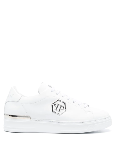 PHILIPP PLEIN HEXAGON LOW-TOP LEATHER SNEAKERS