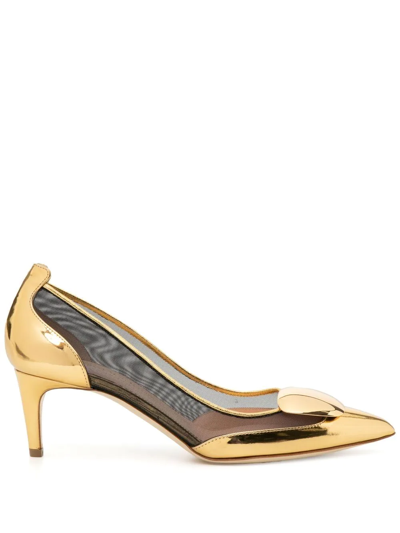 Rupert Sanderson 60mm Mesh-detail Pointed-toe Pumps In Gold