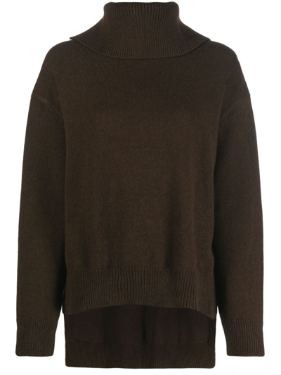 Jil Sander Roll-neck Wool Sweater In Braun
