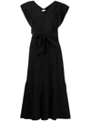 Vince Flutter-sleeve Tie-back Midi Dress In Schwarz
