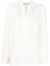 Silvia Tcherassi Frayed-edge V-neck Blouse In White