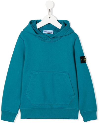 Stone Island Junior Logo-patch Hoodie In Blau