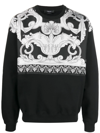 Versace Barocco Print Cotton Crewneck Sweatshirt In Black