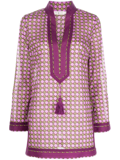 Tory Burch Geometric Print Tunic By . Made Following A Comfortable Style Without Losing Attention To Aesthetics In Purple