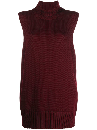 Jil Sander Knitted High-neck Vest In Rot