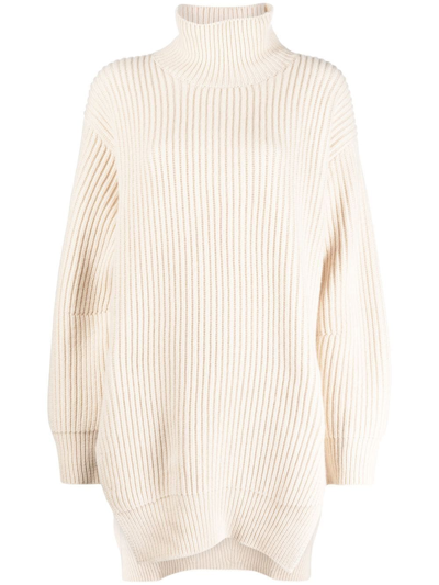 Jil Sander Roll-neck Ribbed-knit Jumper In Nude