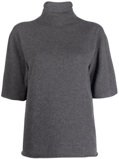 Jil Sander Short-sleeved Roll-neck Knitted Top In Black