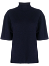 Jil Sander Short-sleeved Roll-neck Knitted Top In Blau