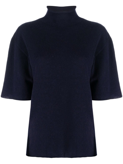 Jil Sander Short-sleeved Roll-neck Knitted Top In Blau