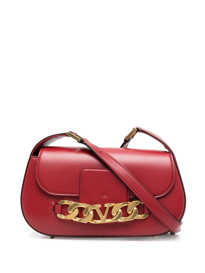 Valentino Garavani Red Vlogo Chain Leather Shoulder Bag