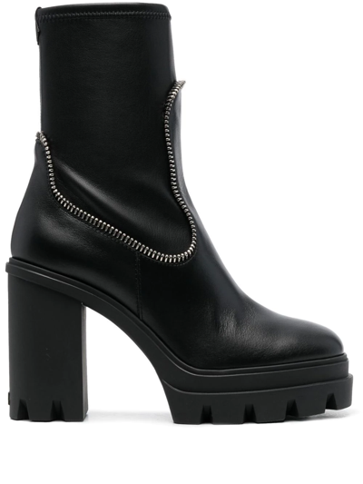 Giuseppe Zanotti Leather Zipper Pull-on Boots In Black