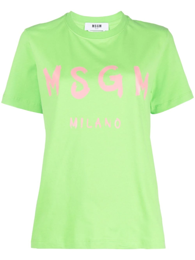 Msgm Logo T-shirt. Shirt Made Special By The Reinterpretation Of The Logo In Green