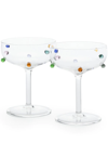 Maison Balzac Pomponette Glass Champagne Coupes (set Of 2) In Clear W Multi