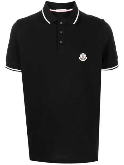 Moncler Logo-patch Cotton Polo Shirt In Black