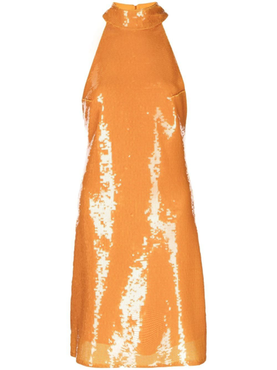 De La Vali Sequin-embellished Mini Dress In Orange