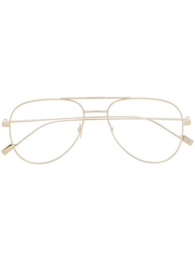 Saint Laurent Logo Pilot-frame Glasses In Gold