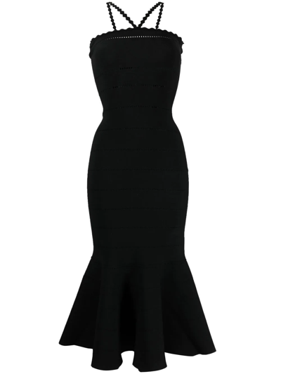 Victoria Beckham Flared Scalloped-edge Jersey Midi Dress In Nero