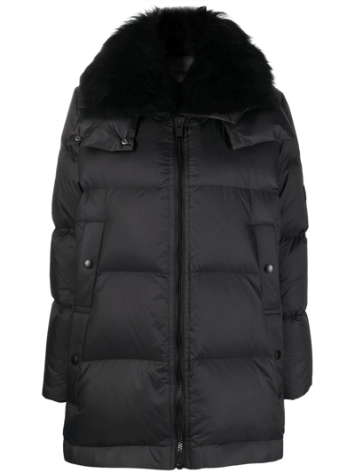 Yves Salomon Fur-trim Hooded Puffer Coat In C Noir